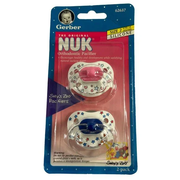 Vintage 1998 Gerber Nuk Orthodontic Pacifiers Soothers Suzys Zoo New in  Package